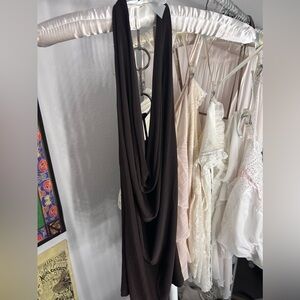 Pronto Brown Halter Top, silver chain accent back, Cowl neck, like new, size s/m